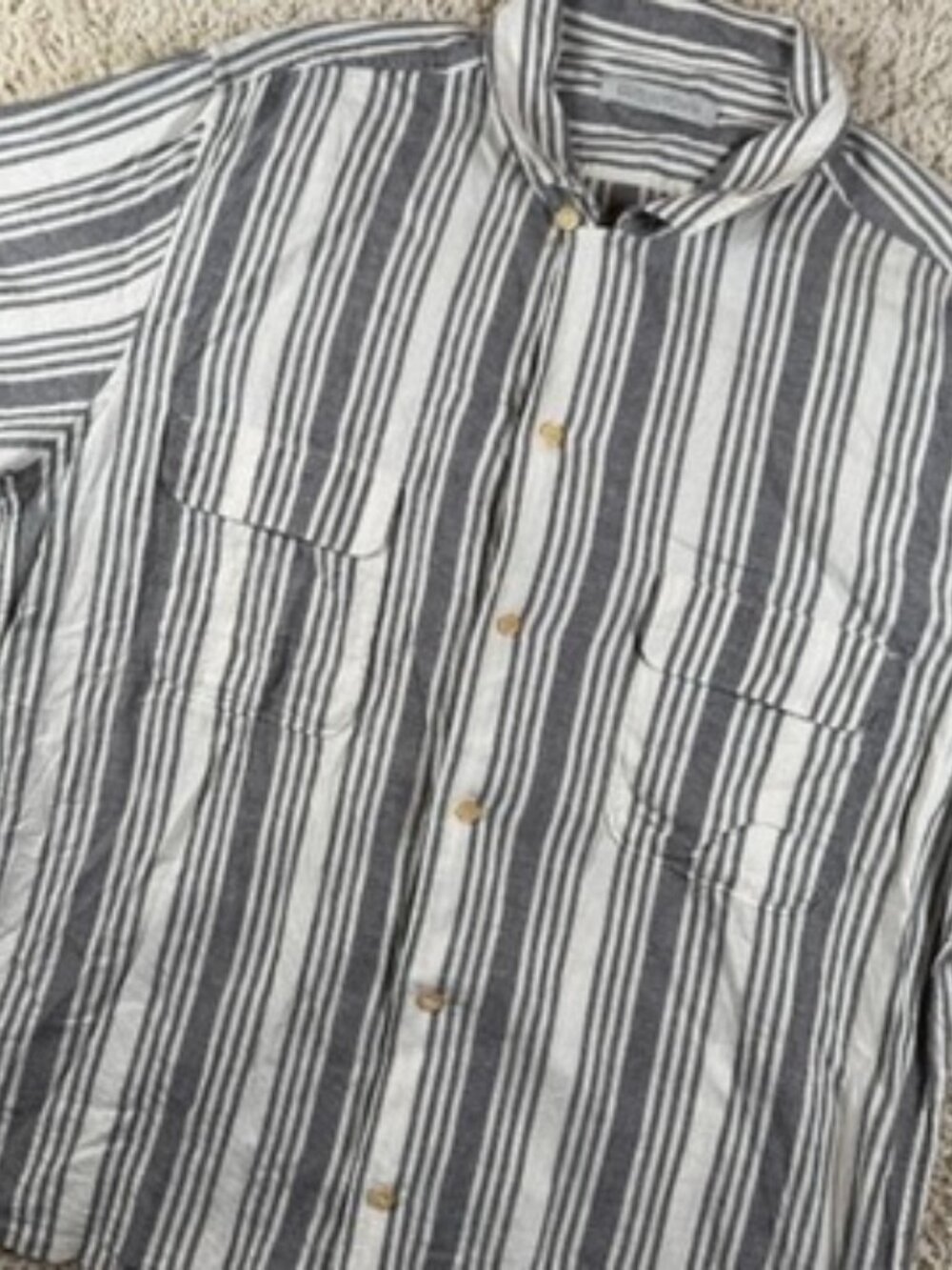 Outerknown Men’s XXL Gray Blue Striped Short Sleeve Button Up Shirt